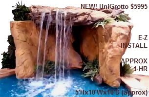 Swimming pool rock waterfalls and fountains add value to your home. Swimming pool rock waterfalls and fountains add beautiful scenery. Swimming pool water features are enjoyed by the whole family. Swimming pools deserve to have the addition of a luxurious rock waterfalls and fountains. Your swimming pool / patio / yard can have one, too! Beautify your swimming pool easily with a rock waterfalls and fountains.