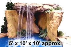 Swimming pool rock waterfalls and fountains add value to your home. Swimming pool rock waterfalls and fountains add beautiful scenery. Swimming pool water features are enjoyed by the whole family. Swimming pools deserve to have the addition of a luxurious rock waterfalls and fountains. Your swimming pool / patio / yard can have one, too! Beautify your swimming pool easily with a rock waterfalls and fountains.